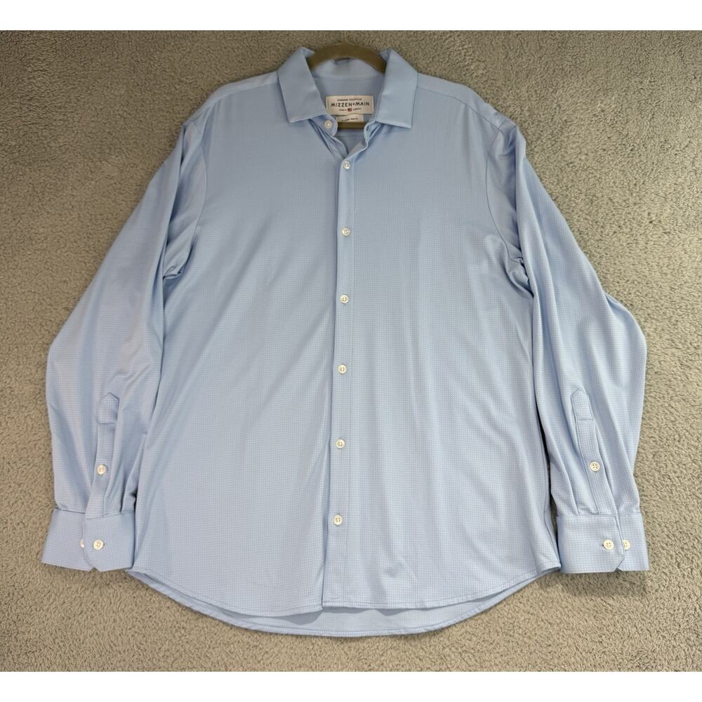 Mizzen+Main Shirt Mens XLarge Trim Fit Blue Check Spinnaker Stretch Preppy USA